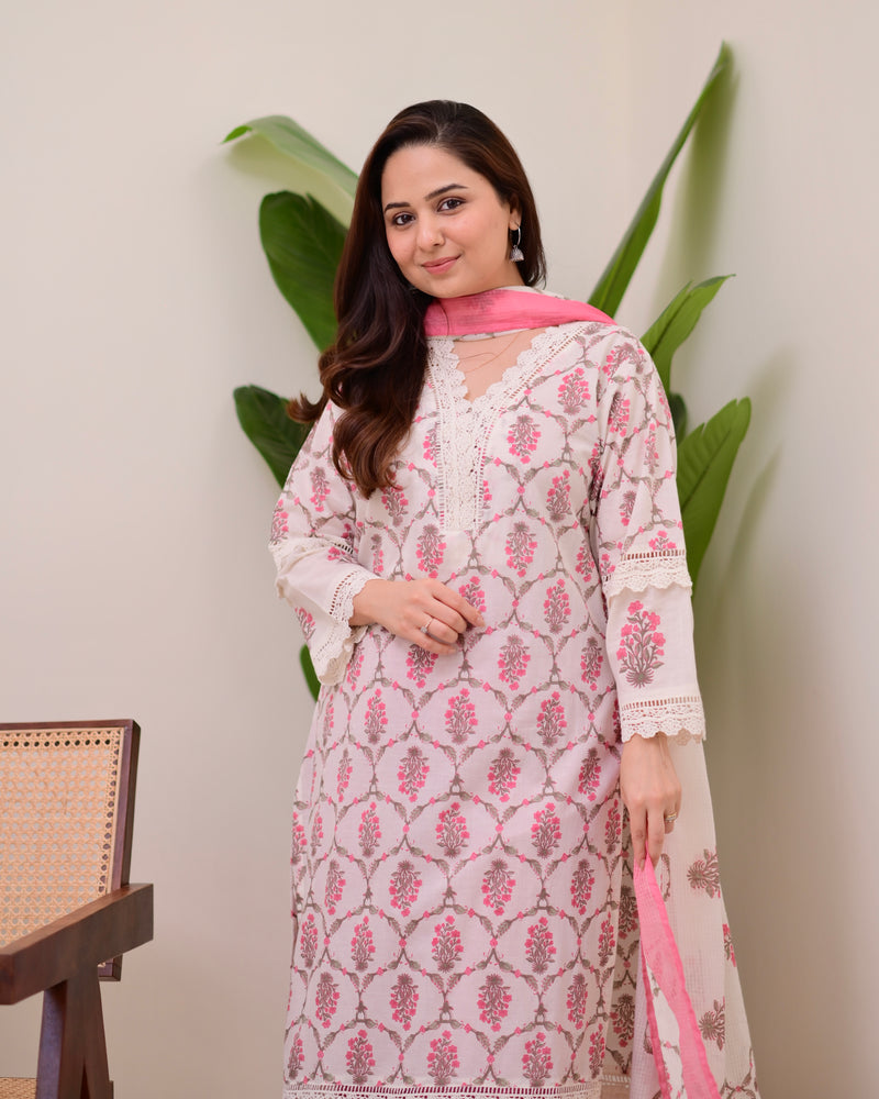 Pink Floral Printed Pakistani Lace Suit