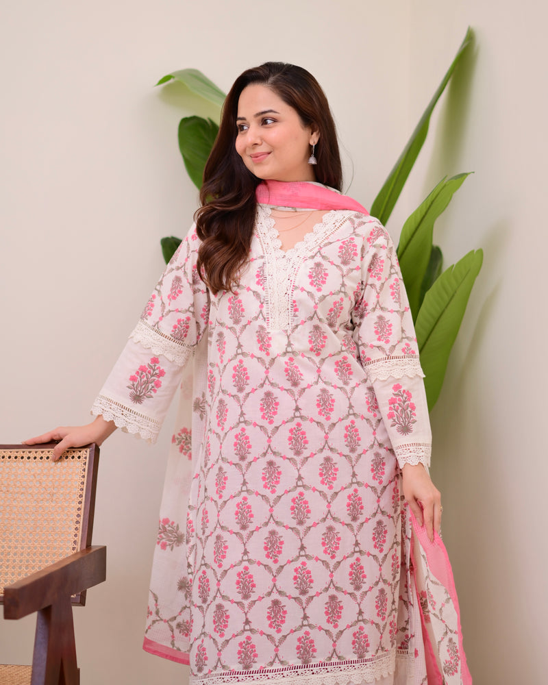 Pink Floral Printed Pakistani Lace Suit