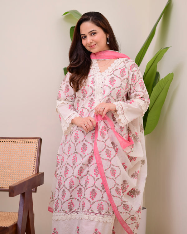 Pink Floral Printed Pakistani Lace Suit