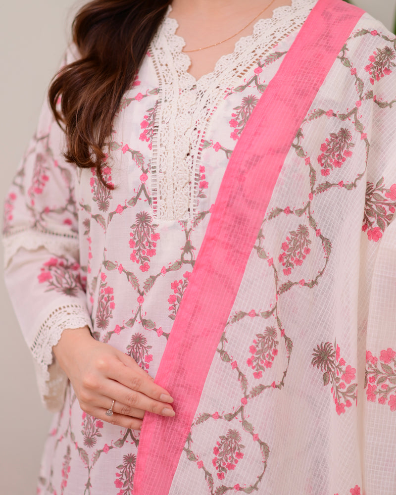 Pink Floral Printed Pakistani Lace Suit