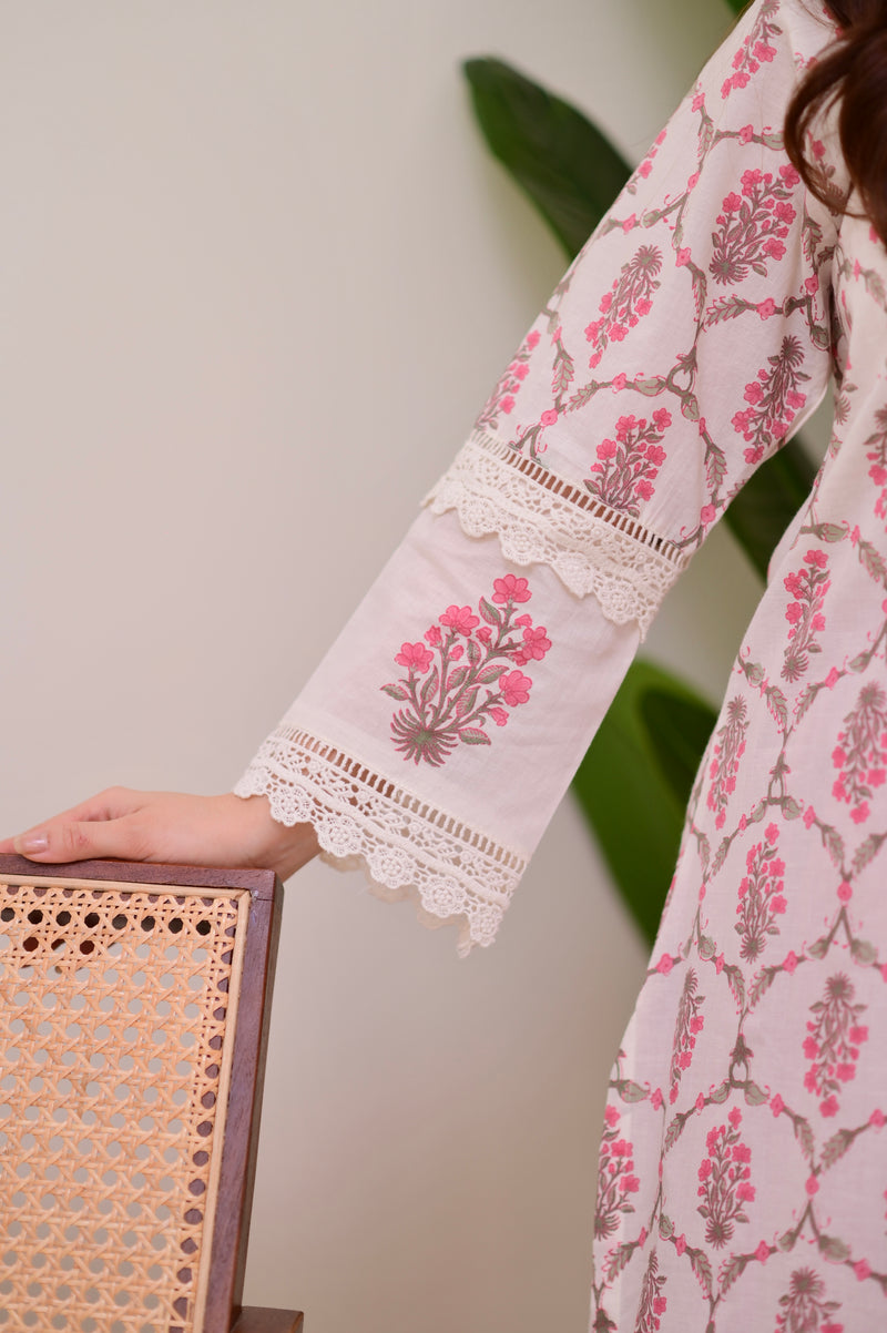 Pink Floral Printed Pakistani Lace Suit