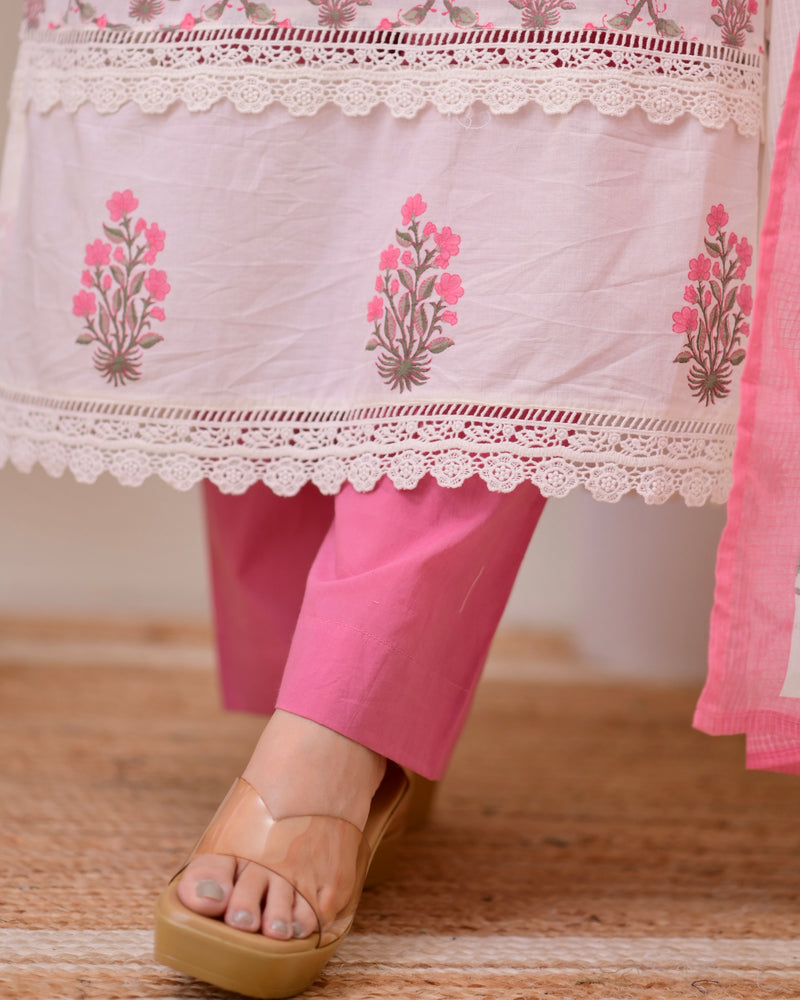 Pink Floral Printed Pakistani Lace Suit