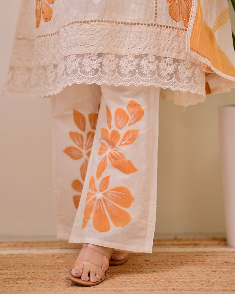 Ivory Mustard A Line Pakistani Handwork Suit