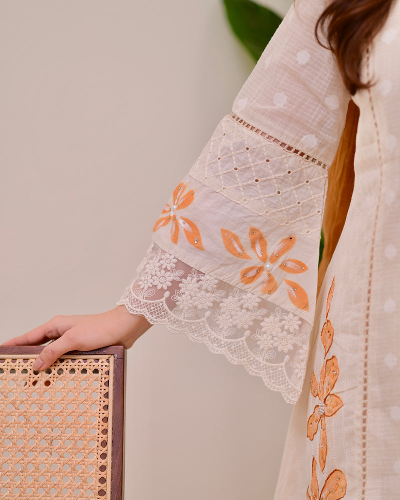Ivory Mustard A Line Pakistani Handwork Suit