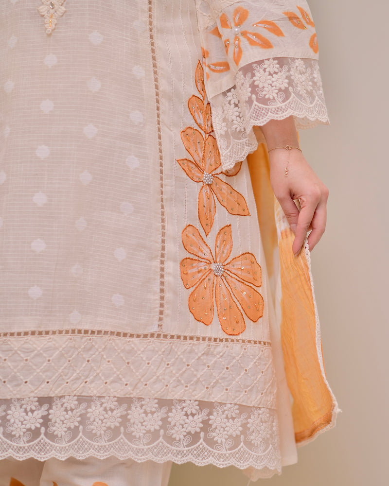 Ivory Mustard A Line Pakistani Handwork Suit