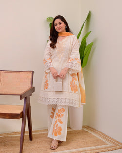 Ivory Mustard A Line Pakistani Handwork Suit