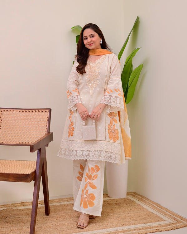 Ivory Mustard A Line Pakistani Handwork Suit