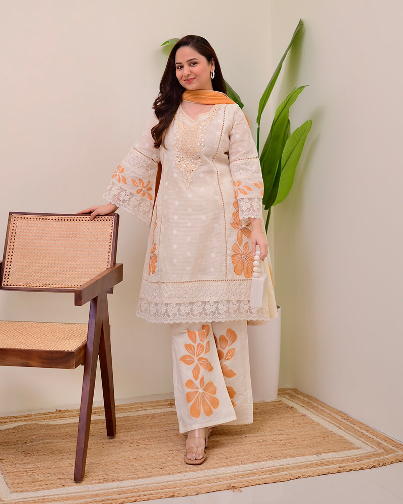 Ivory Mustard A Line Pakistani Handwork Suit
