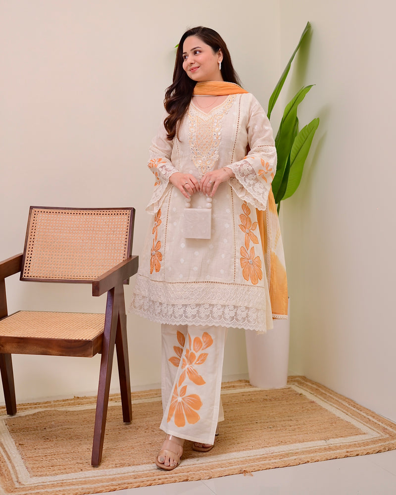 Ivory Mustard A Line Pakistani Handwork Suit