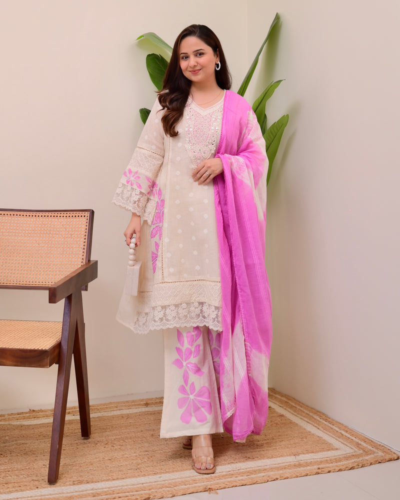 Ivory Lilac A Line Pakistani Handwork Suit