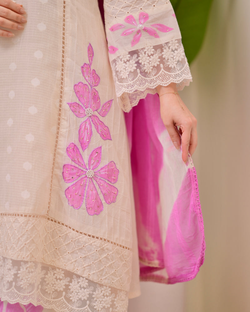 Ivory Lilac A Line Pakistani Handwork Suit