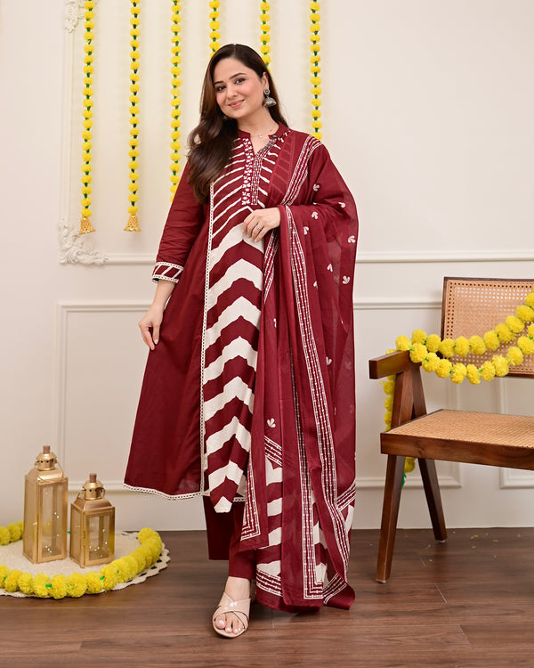 Maroon Red A Line Premium Cotton Suit