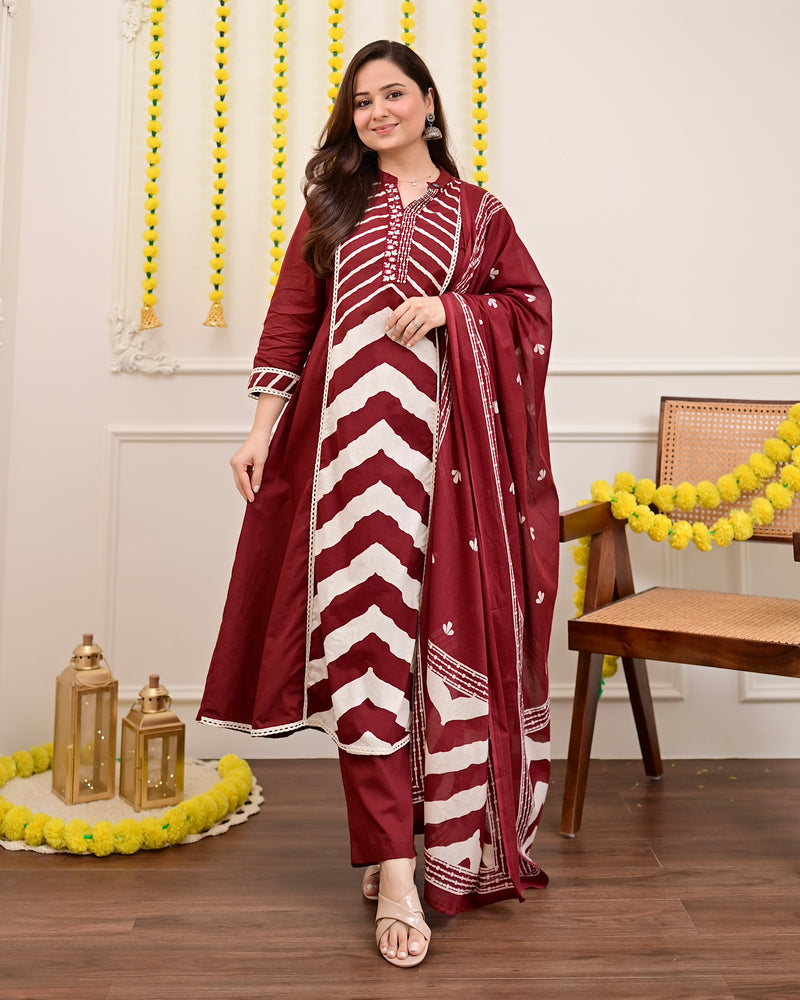 Maroon Red A Line Premium Cotton Suit