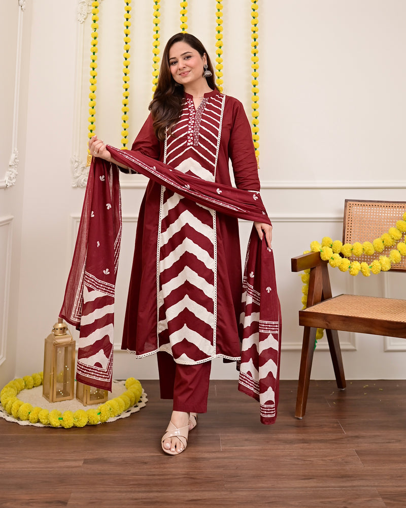 Maroon Red A Line Premium Cotton Suit