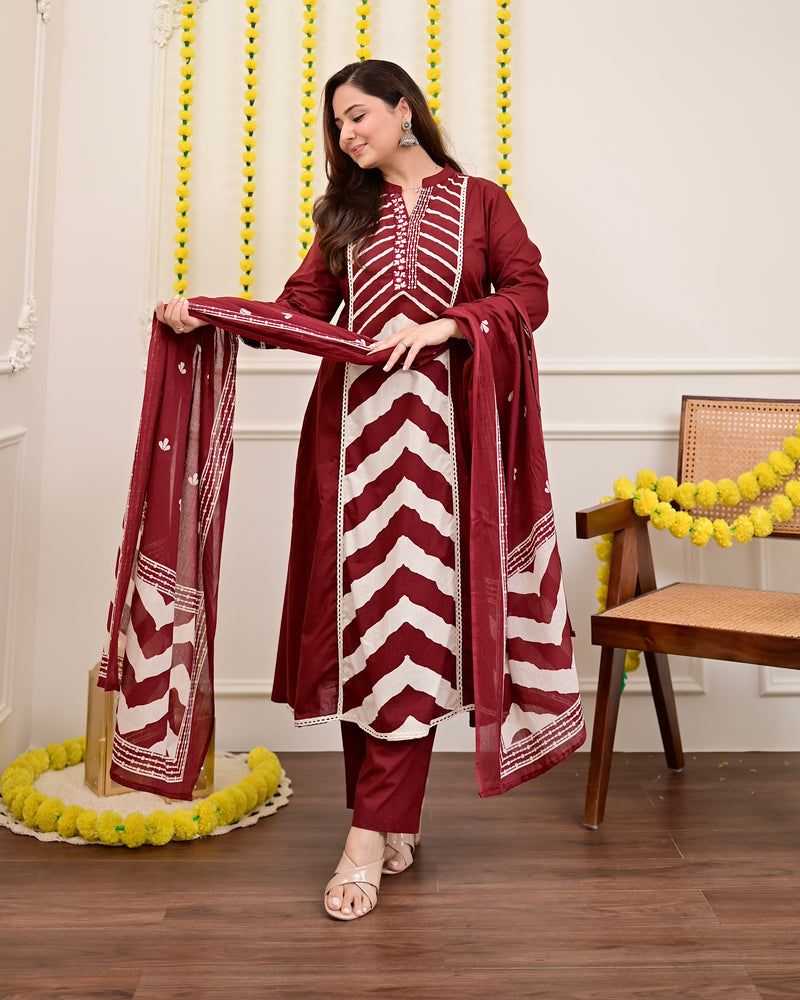 Maroon Red A Line Premium Cotton Suit