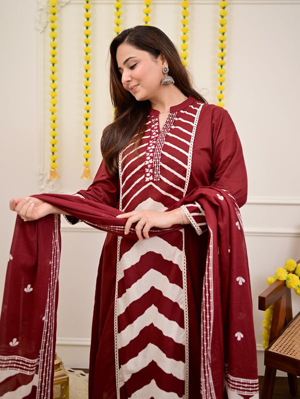 Maroon Red A Line Premium Cotton Suit