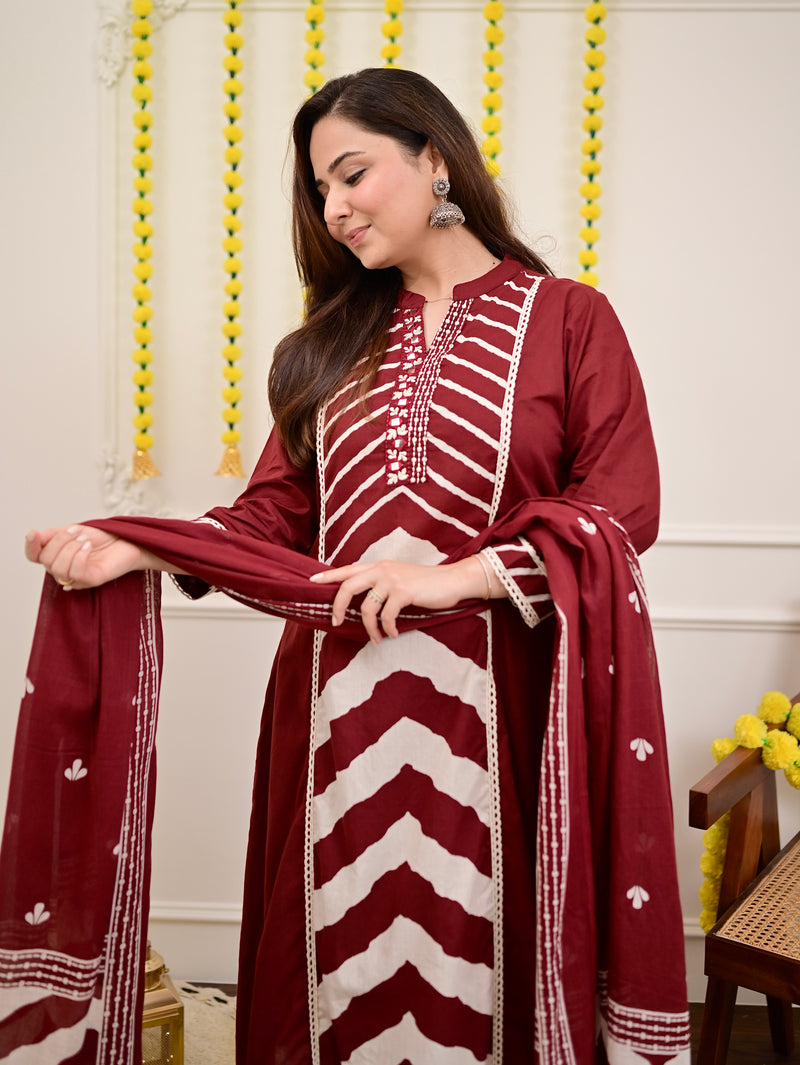 Maroon Red A Line Premium Cotton Suit
