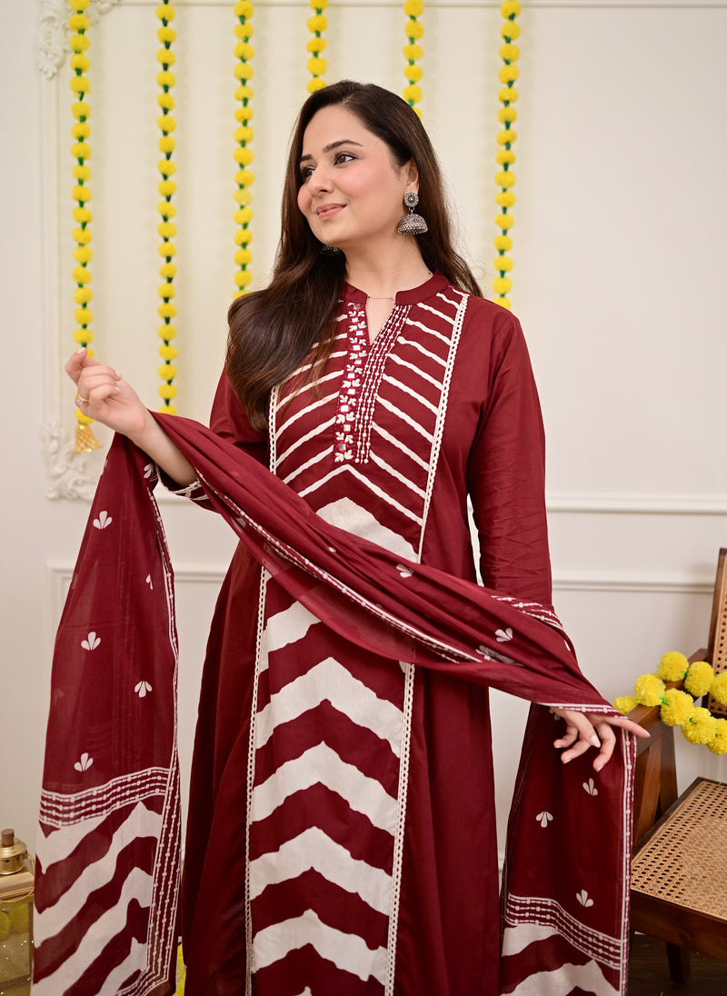 Maroon Red A Line Premium Cotton Suit
