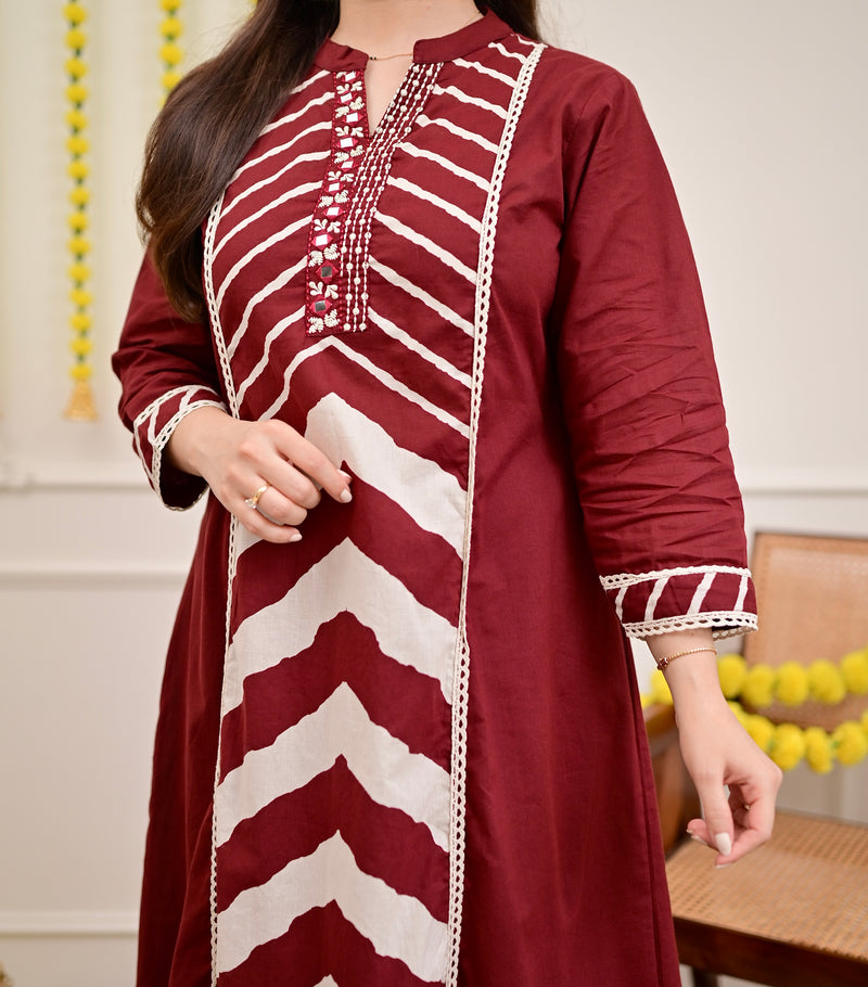 Maroon Red A Line Premium Cotton Suit
