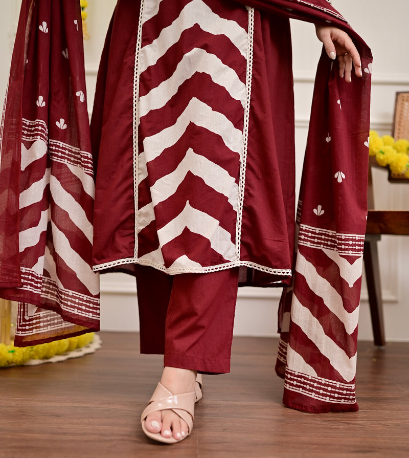 Maroon Red A Line Premium Cotton Suit