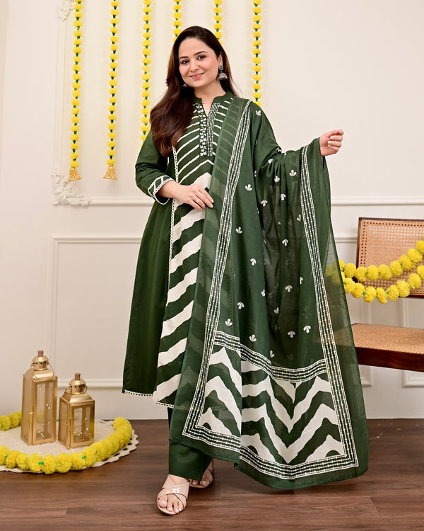 Bottle Green A Line Premium Cotton Suit