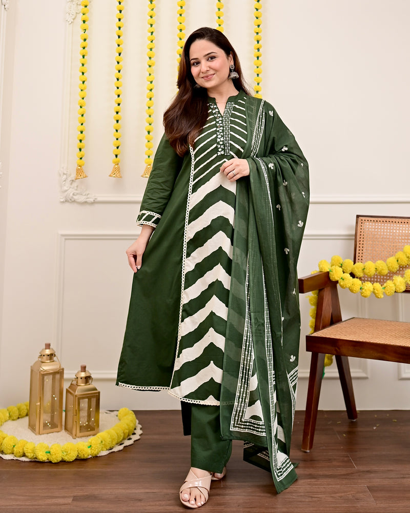 Bottle Green A Line Premium Cotton Suit