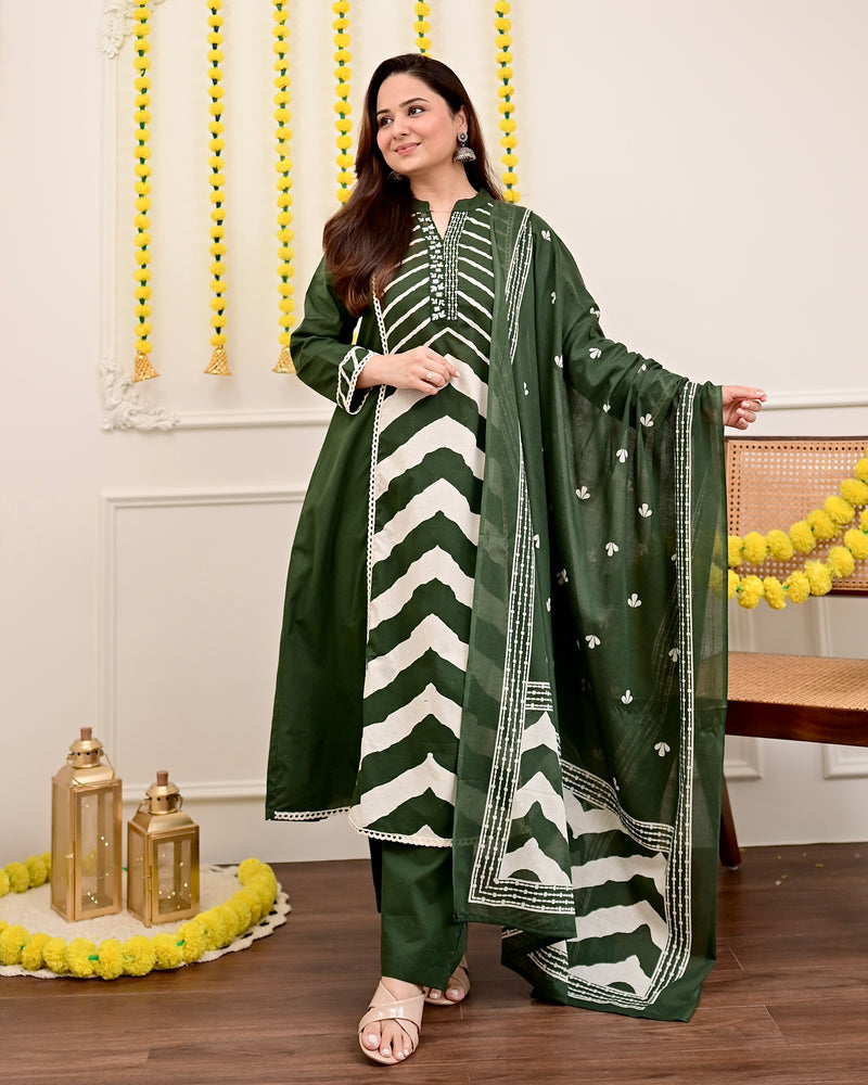 Bottle Green A Line Premium Cotton Suit