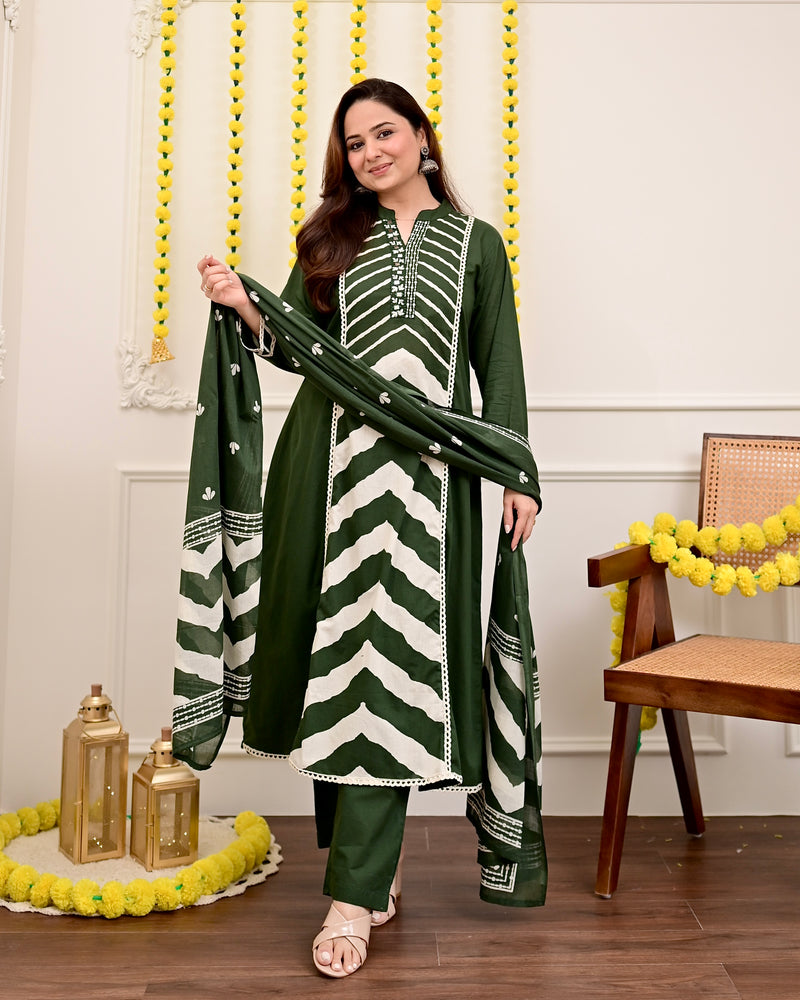 Bottle Green A Line Premium Cotton Suit