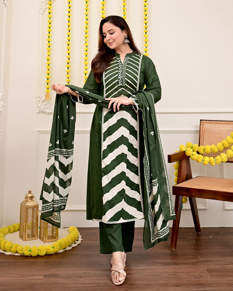 Bottle Green A Line Premium Cotton Suit