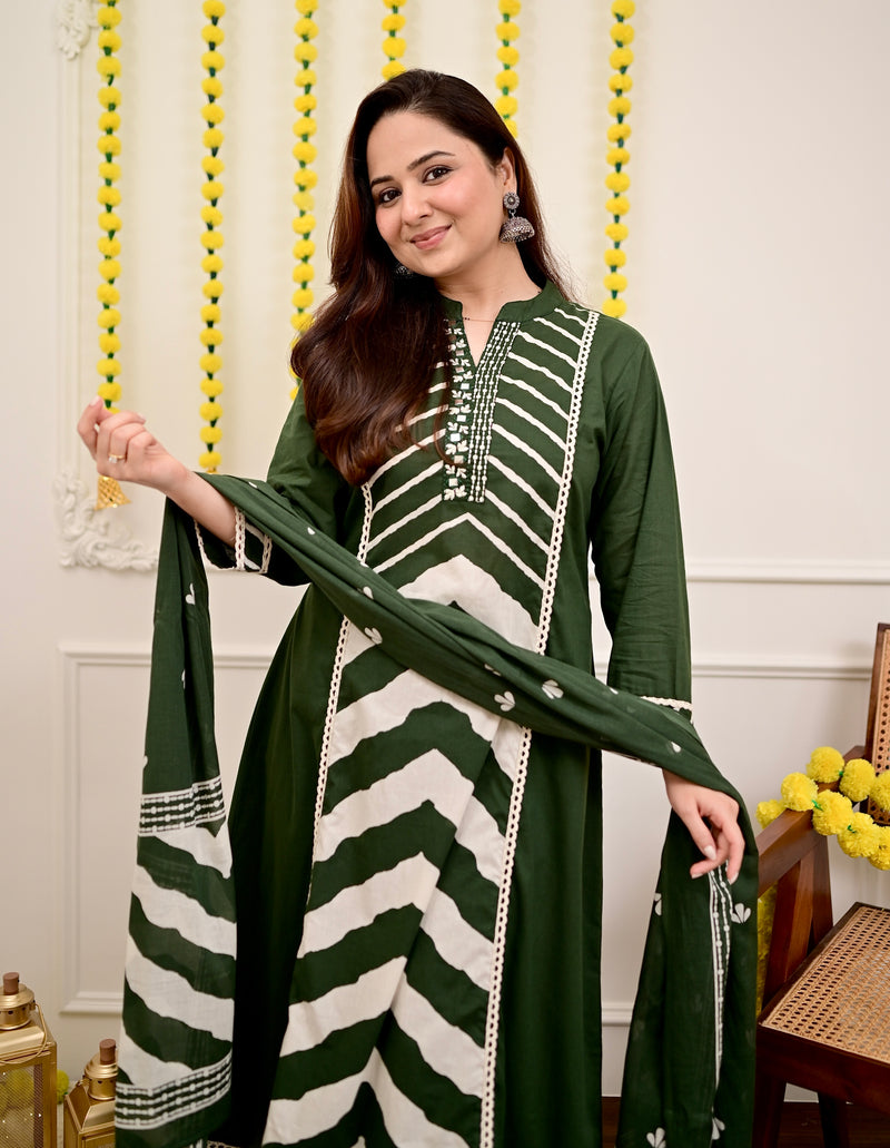 Bottle Green A Line Premium Cotton Suit
