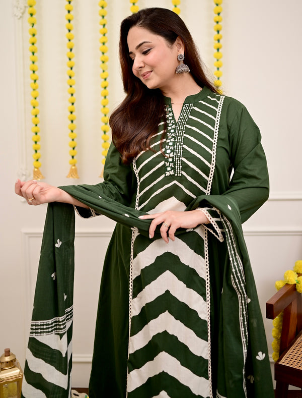 Bottle Green A Line Premium Cotton Suit