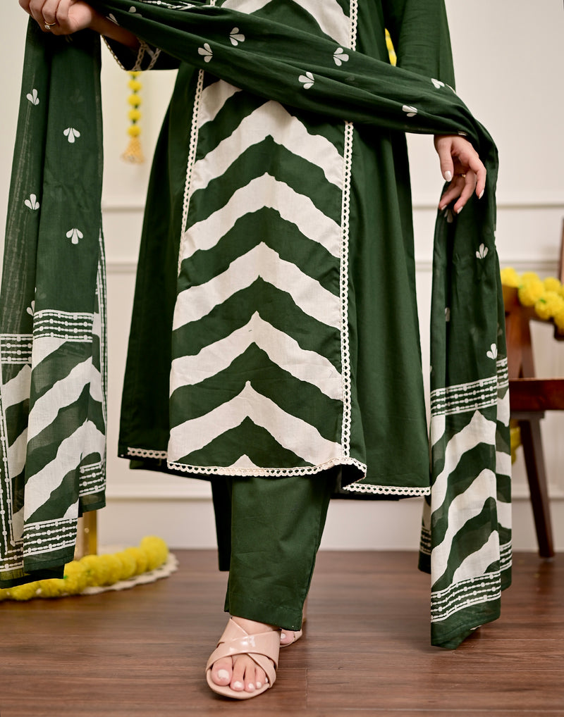 Bottle Green A Line Premium Cotton Suit