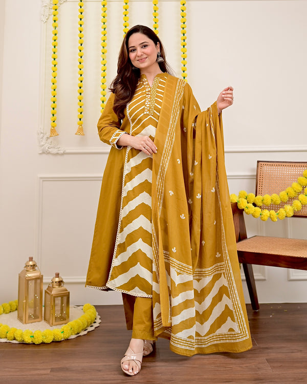 Mustard Yellow A Line Premium Cotton Suit