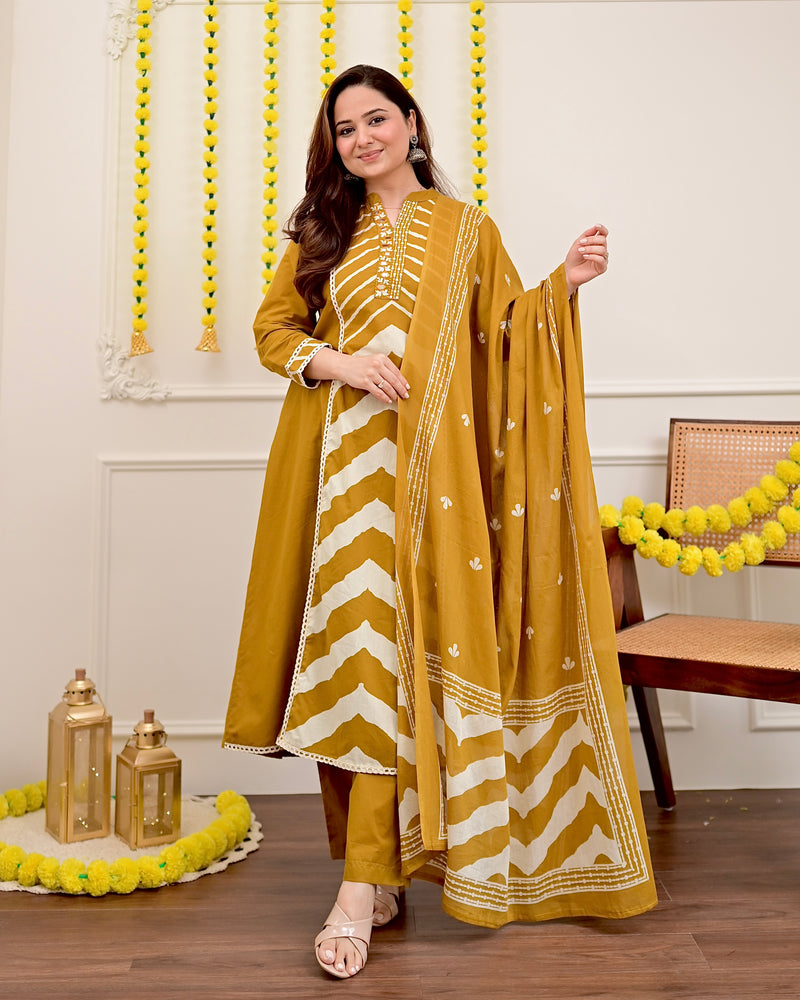 Mustard Yellow A Line Premium Cotton Suit