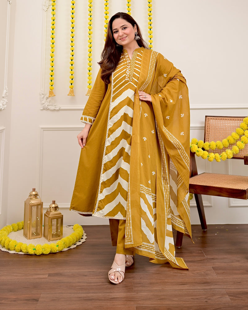 Mustard Yellow A Line Premium Cotton Suit