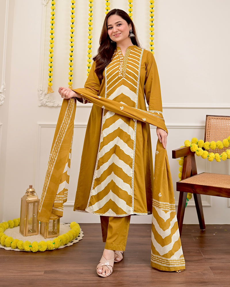 Mustard Yellow A Line Premium Cotton Suit