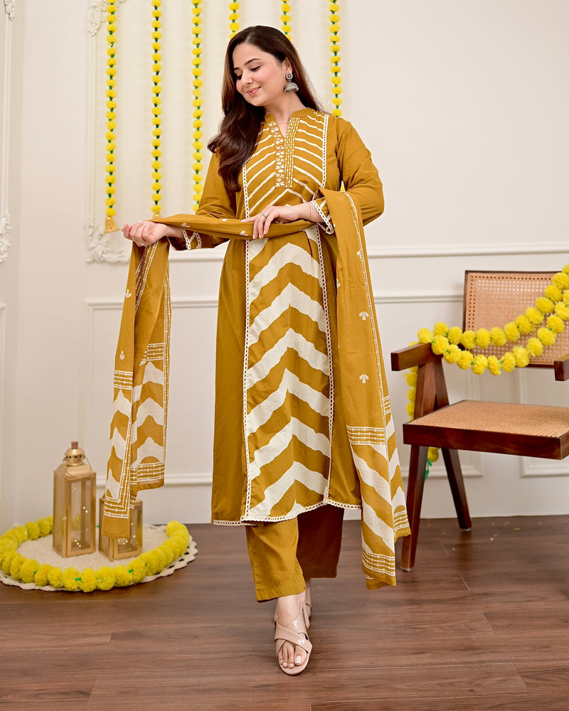 Mustard Yellow A Line Premium Cotton Suit