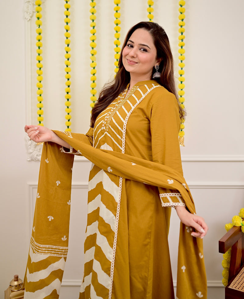 Mustard Yellow A Line Premium Cotton Suit