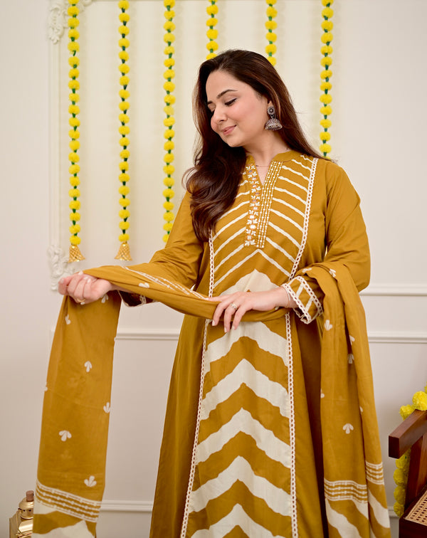 Mustard Yellow A Line Premium Cotton Suit