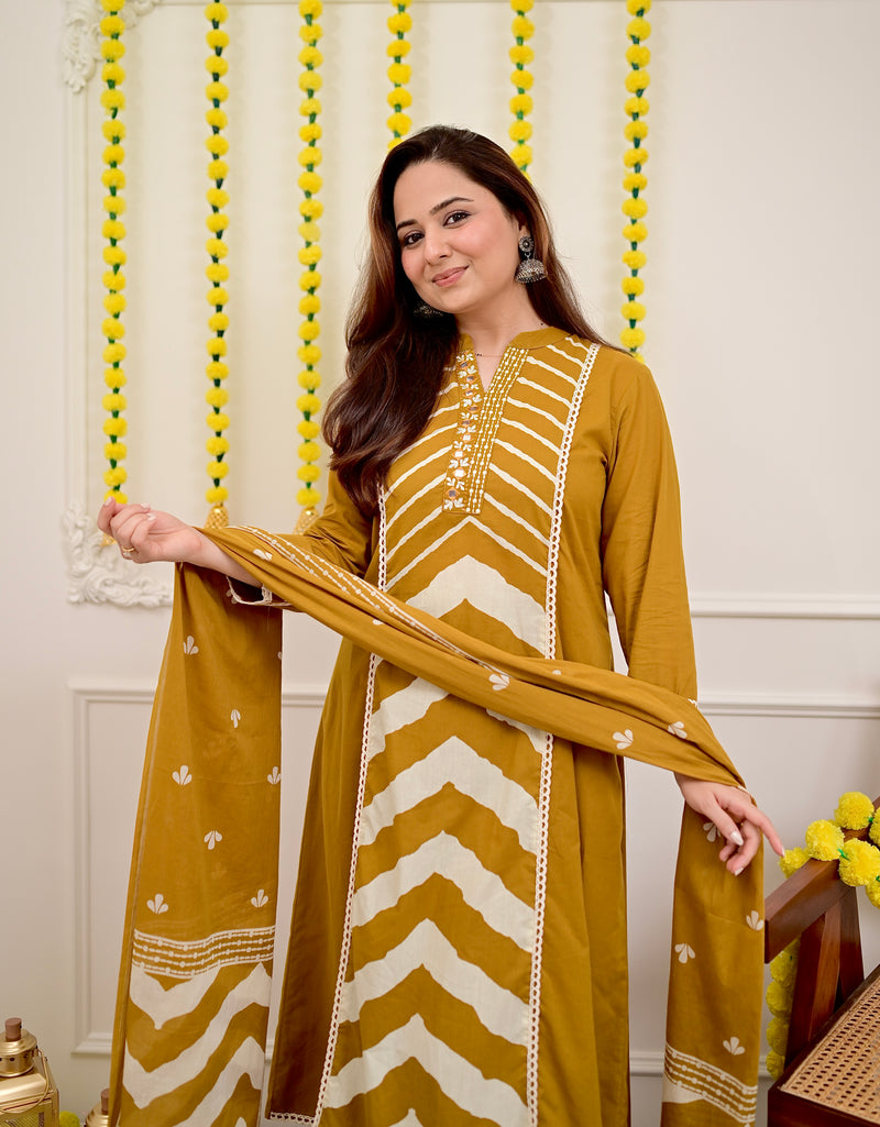 Mustard Yellow A Line Premium Cotton Suit