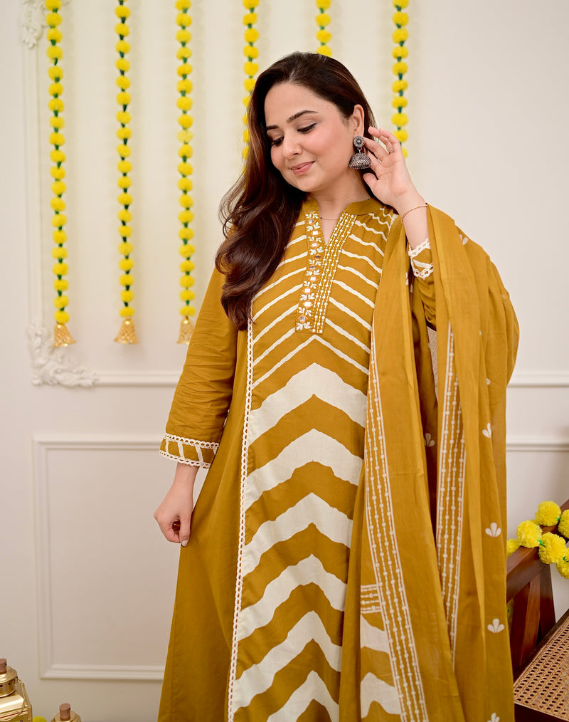 Mustard Yellow A Line Premium Cotton Suit