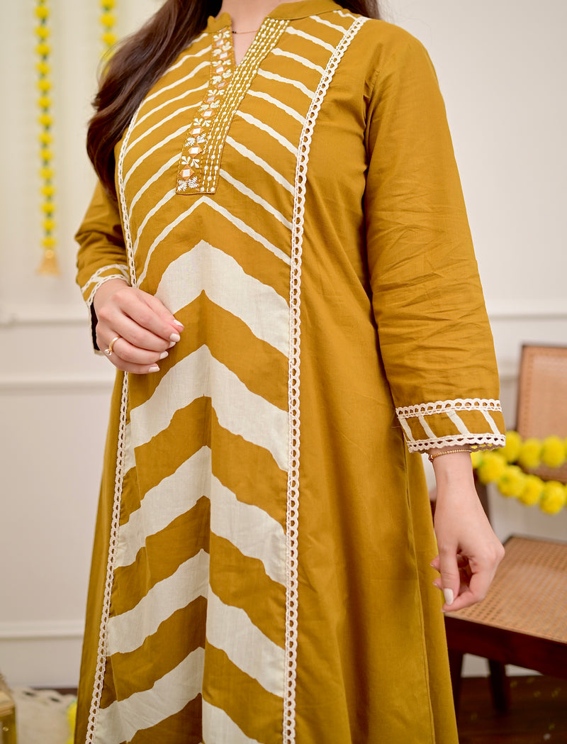 Mustard Yellow A Line Premium Cotton Suit