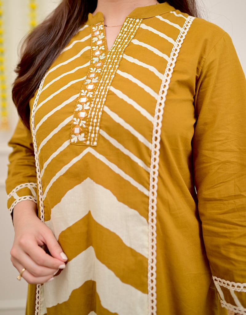 Mustard Yellow A Line Premium Cotton Suit
