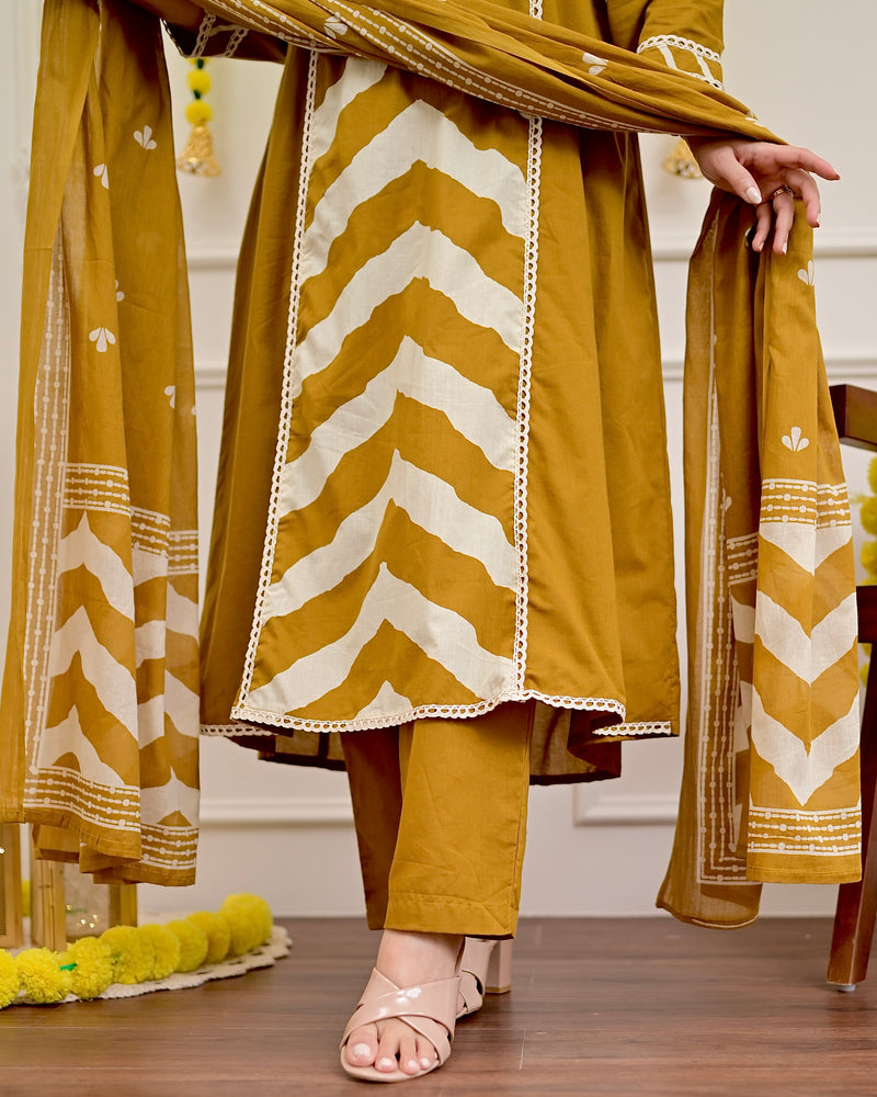 Mustard Yellow A Line Premium Cotton Suit