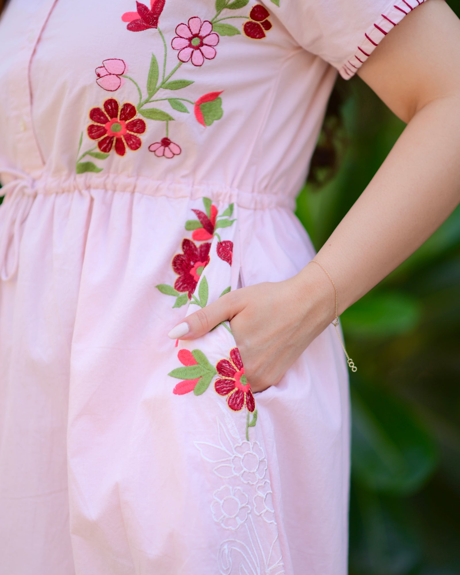 Baby Pink Thread Embroidered Pure Cotton Designer Maxi Dress For Women Label Madhuri Thakkar Baby Pink Thread Embroidered Pure Cotton Designer Maxi Dress For Women Label Madhuri Thakkar