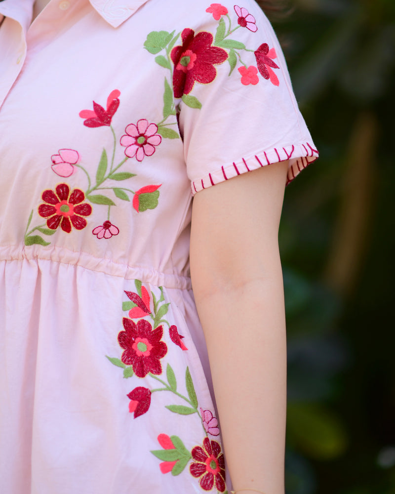 Baby Pink Thread Embroidered Pure Cotton Designer Maxi Dress For Women Label Madhuri Thakkar Baby Pink Thread Embroidered Pure Cotton Designer Maxi Dress For Women Label Madhuri Thakkar