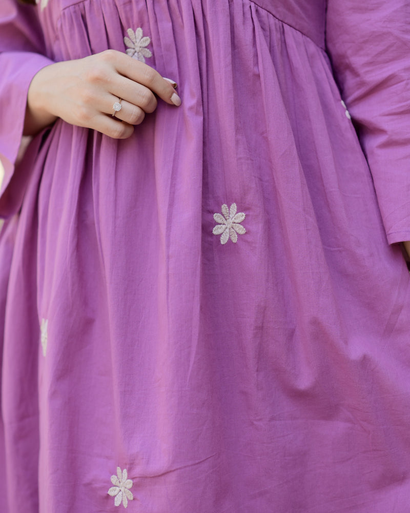 Orchid Mul Cotton Thread Embroidered A Line Dress