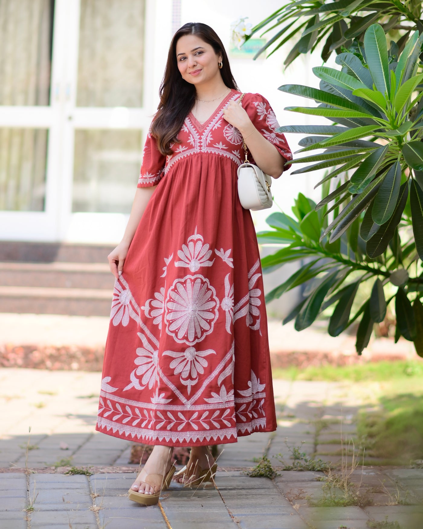 Rust Threadwork A Line Premium Cotton Dress