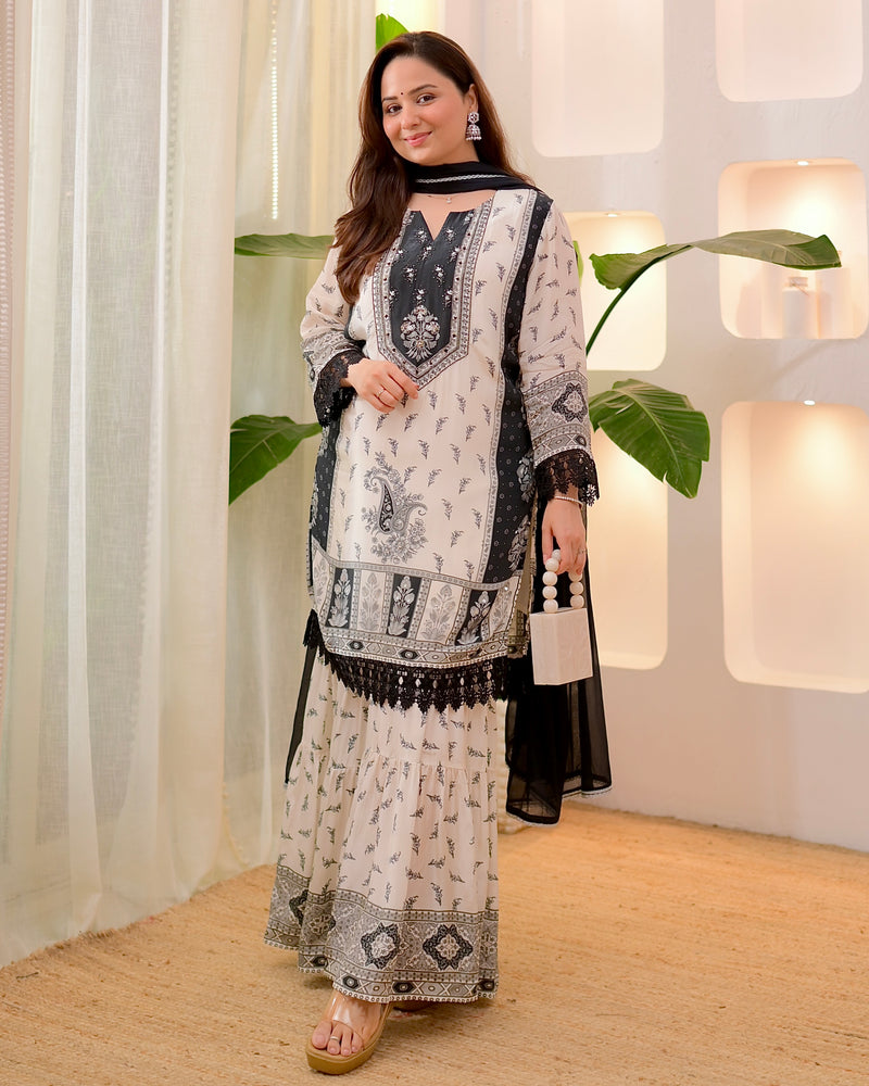 Monochrome Muse Handwork Crepe Sharara Set