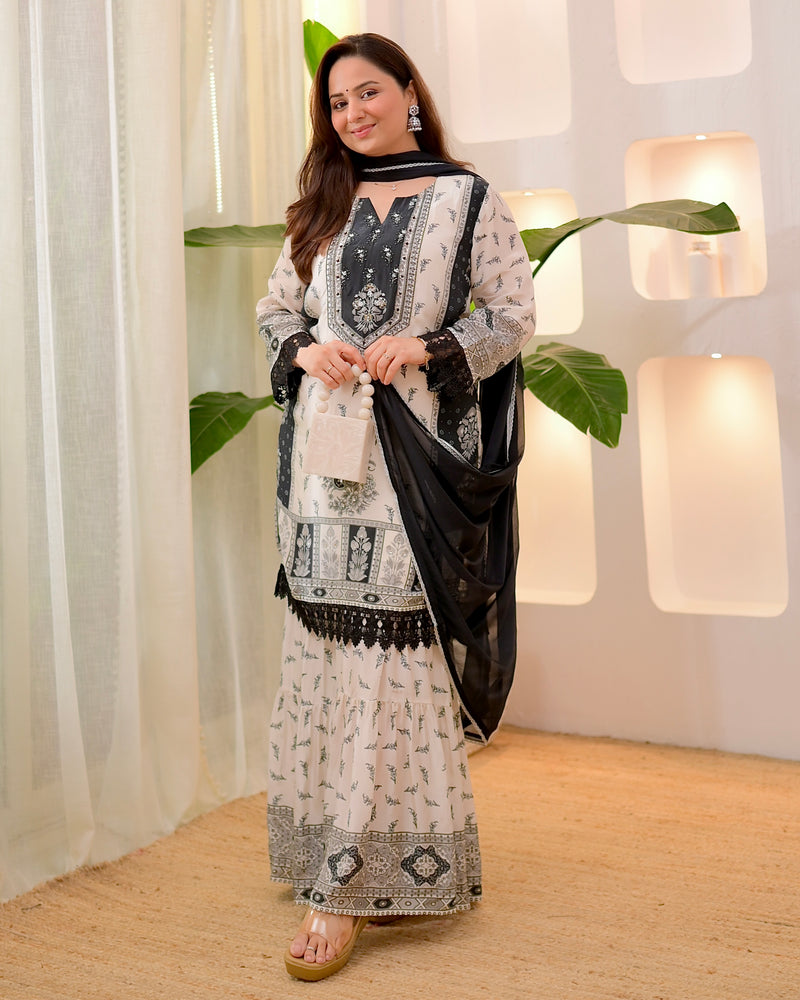 Monochrome Muse Handwork Crepe Sharara Set